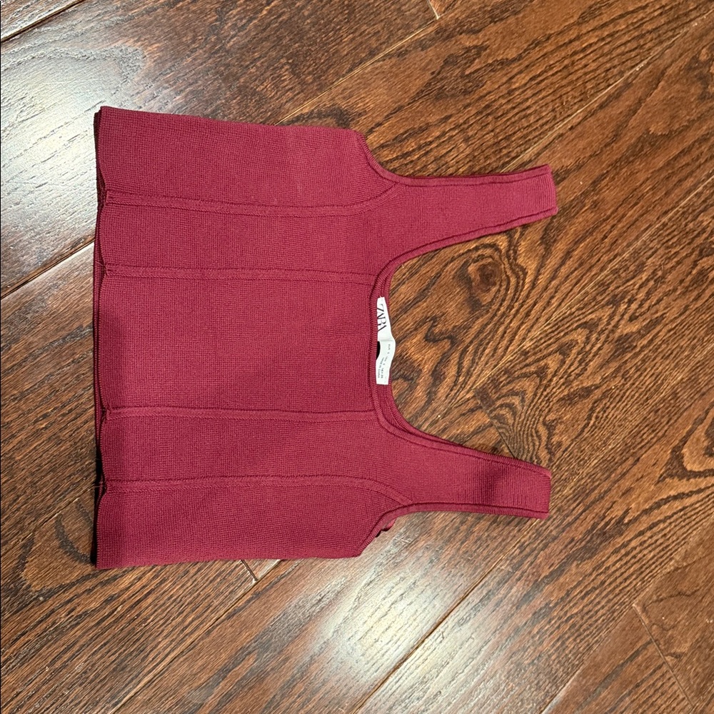 Zara Burgundy Square-Neck Crop Top - Picture 3 of 5